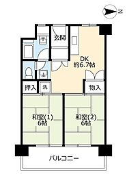 UR都市機構中百舌鳥公園団地4号館 2DKの間取図画像