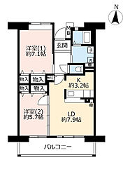 UR都市機構サンヴァリエ中百舌鳥8号棟 2LDKの間取図画像
