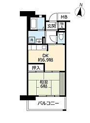 UR都市機構サンヴァリエ中百舌鳥6号棟 1DKの間取図画像