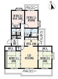 UR都市機構いぶき野三丁目団地7号棟 4LDKの間取図画像