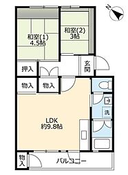 UR都市機構泉北桃山台1丁団地16棟 2LDKの間取図画像