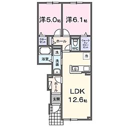 ティエラII 2LDKの間取図画像