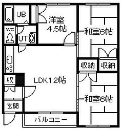 本多サンハイツ 3LDKの間取図画像