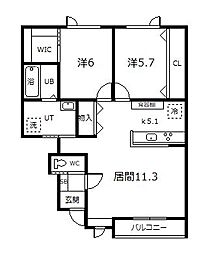 PLESANTII 2LDKの間取図画像
