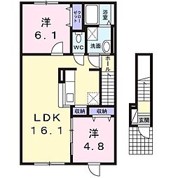 ベルオーブ 2LDKの間取図画像