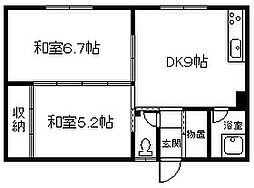 にちりん荘 2DKの間取図画像