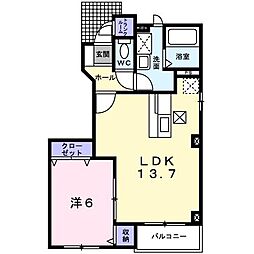 カサデューク東町 1LDKの間取図画像