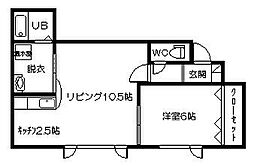 クレスセント2・2 1LDKの間取図画像