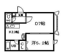 ルート医大前D 1DKの間取図画像