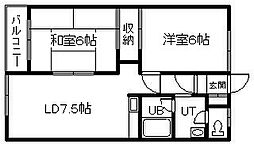 ブルーヒルズ6・6 2DKの間取図画像