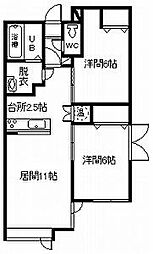 スカイクレストB 2LDKの間取図画像
