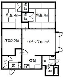 ロピア東光B 3LDKの間取図画像