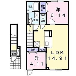 サンライズ彩 2LDKの間取図画像