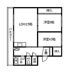 ビレッジハウス砂川1号棟 2LDKの間取図画像