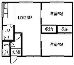 北進ハイツ 2LDKの間取図画像