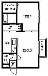 マヌカータココ2 1LDKの間取図画像