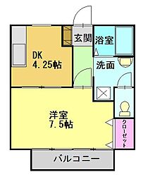 パストラル中筋B棟 1DKの間取図画像