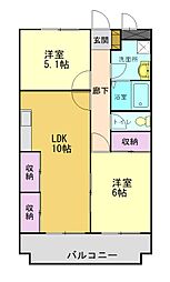 ヴァン・ヴェールスドメゾン 2LDKの間取図画像
