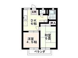 アイランドハイツＢ棟 2階2DKの間取り