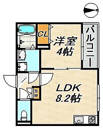 D porta iris 3階1LDKの間取り
