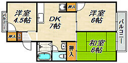 ガーデンスマA棟 3DKの間取図画像