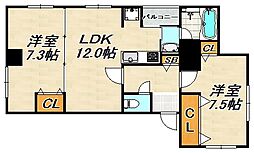 サンビルダー板宿 2LDKの間取図画像