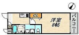 ワコーレヴィータ川西通 1Kの間取図画像