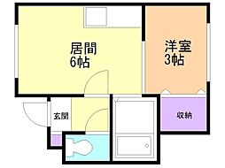 プラザインN13 1DKの間取図画像