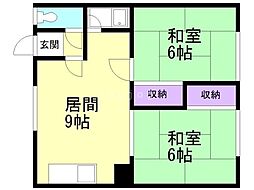フラワーハイツC 2DKの間取図画像