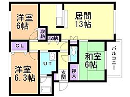 ノースアヴェニュー 3LDKの間取図画像