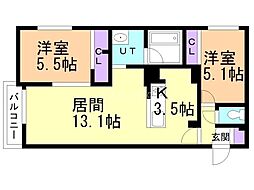札幌市東区北八条東14丁目マンション 2LDKの間取図画像
