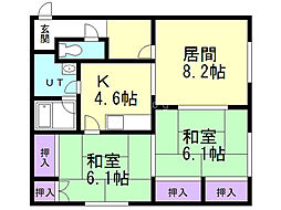 サンハイツ 2LDKの間取図画像