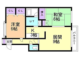 エトワール伏古A 2LDKの間取図画像