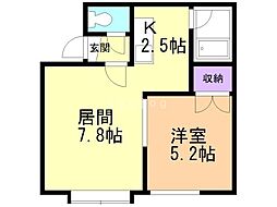 フラッツ丘珠 1LDKの間取図画像