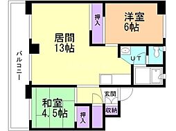 ビレッジハウス札苗3号棟 2LDKの間取図画像