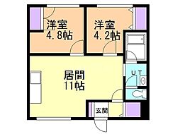 シティーハイツいわいNo.1 2LDKの間取図画像