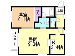 サンライズ・N25 1LDKの間取図画像