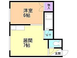 アーバン苗穂 1DKの間取図画像