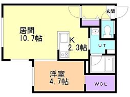ゼスティN32 1LDKの間取図画像
