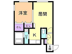 リヴェール元町 1LDKの間取図画像