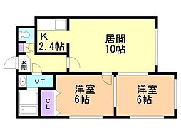 グランメール北34条 2LDKの間取図画像