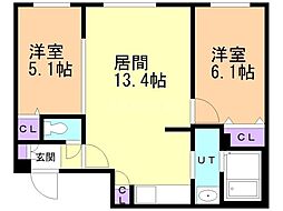 NOBLE Charmant(ノーブルシャルマン)元町 2LDKの間取図画像
