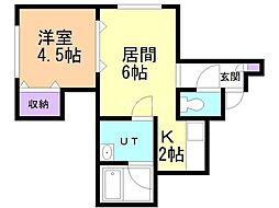 Kコート北19条 1LDKの間取図画像