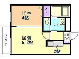 ヴィレッジ北大通壱番館 1LDKの間取図画像