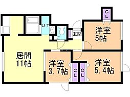 フラット61 3LDKの間取図画像