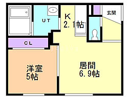 カーサ東区役所前 1LDKの間取図画像