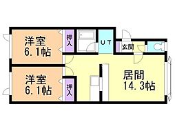 ルーベデンス昇月B 2LDKの間取図画像