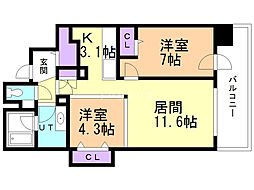 プレミスト札幌ターミナルタワー 2LDKの間取図画像