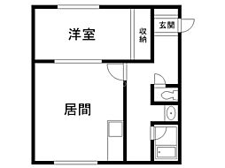 Y2ハイム北19条 1LDKの間取図画像