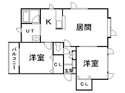 パレス・高村 2LDKの間取図画像